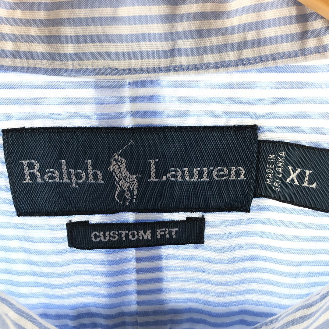 Ralph Lauren CUSTOM FIT short sleeve button down striped shirt men's XL size cotton Blue type light blue Vintage Second Hand