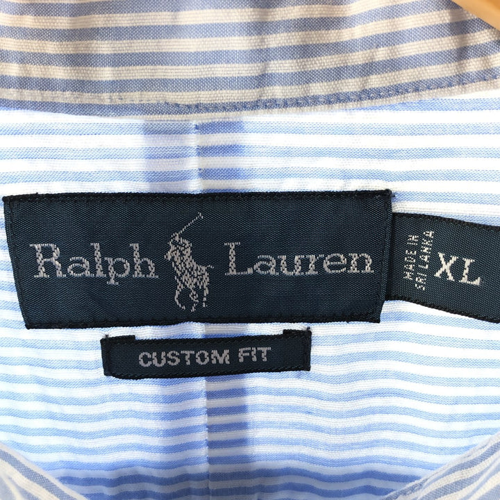 Ralph Lauren CUSTOM FIT short sleeve button down striped shirt men's XL size cotton Blue type light blue Vintage Second Hand