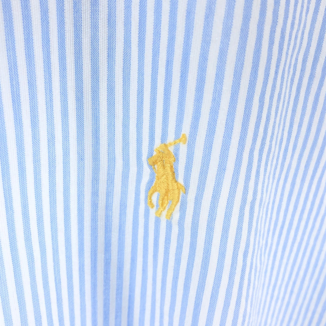 Ralph Lauren CUSTOM FIT short sleeve button down striped shirt men's XL size cotton Blue type light blue Vintage Second Hand