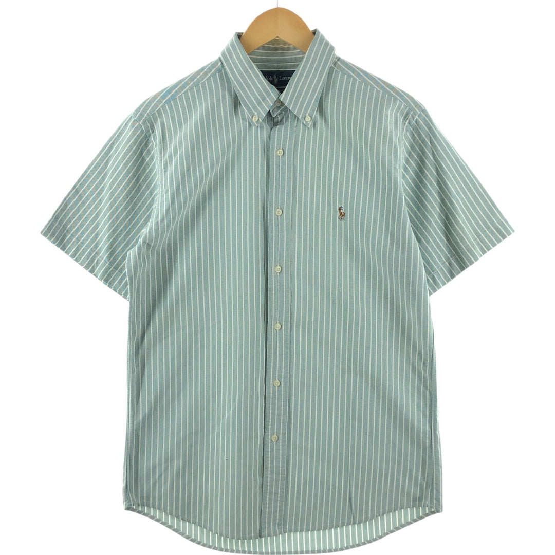 Ralph Lauren CUSTOM FIT short sleeve button down striped shirt men's size L cotton Mint green Vintage Second Hand