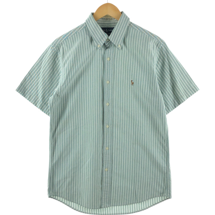 Ralph Lauren CUSTOM FIT short sleeve button down striped shirt men's size L cotton Mint green Vintage Second Hand