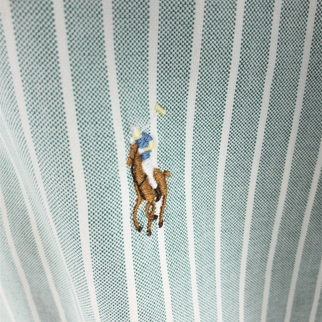 Ralph Lauren CUSTOM FIT short sleeve button down striped shirt men's size L cotton Mint green Vintage Second Hand