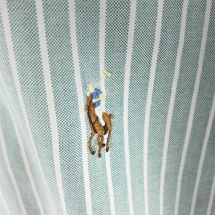 Ralph Lauren CUSTOM FIT short sleeve button down striped shirt men's size L cotton Mint green Vintage Second Hand