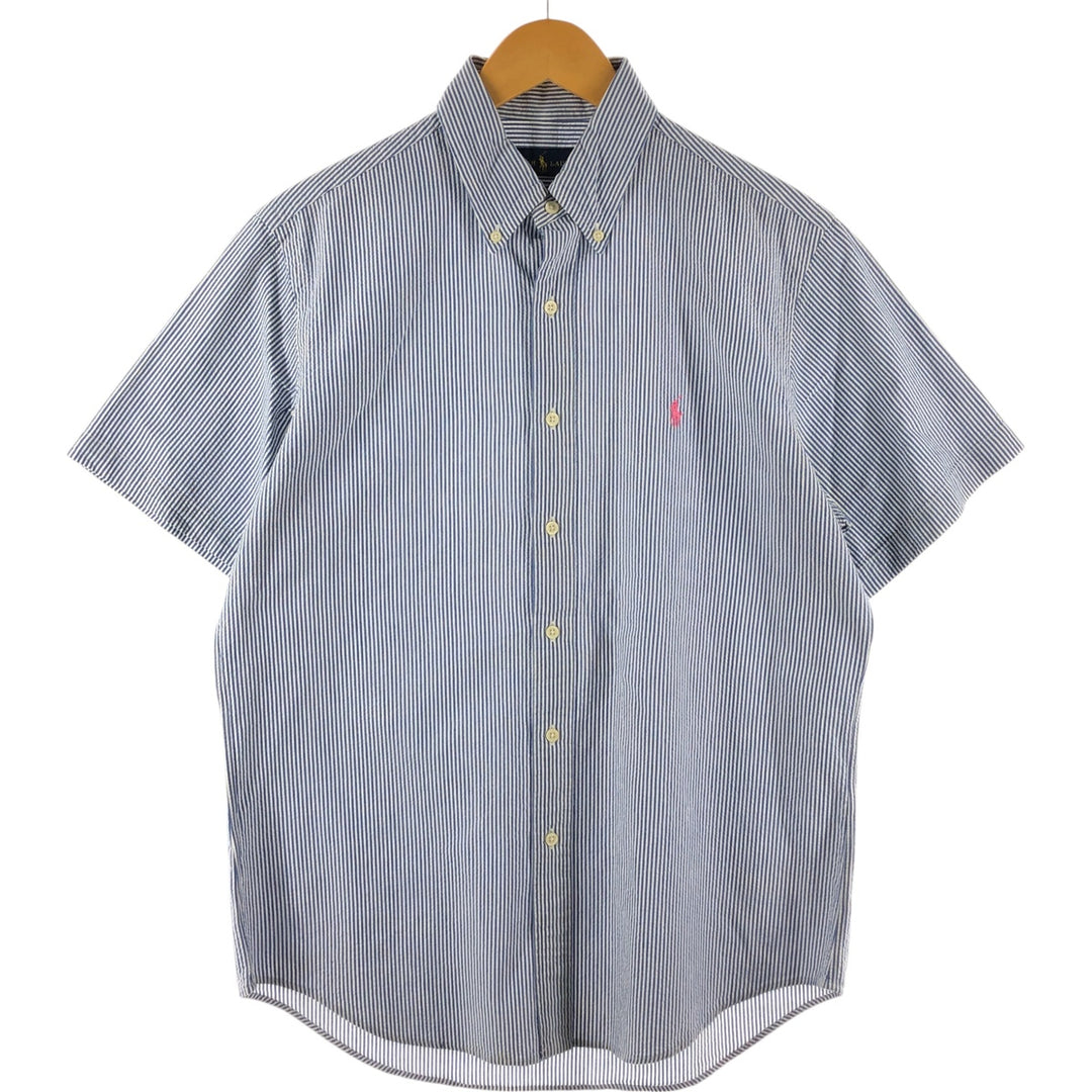 Ralph Lauren Seersucker Short Sleeve Button-Down Striped Shirt Men's M Button-Down cotton blue type Vintage Second Hand