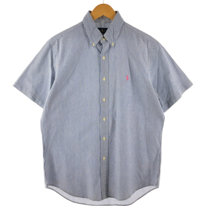Ralph Lauren Seersucker Short Sleeve Button-Down Striped Shirt Men's M Button-Down cotton blue type Vintage Second Hand