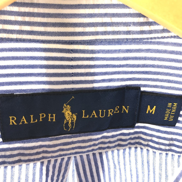 Ralph Lauren Seersucker Short Sleeve Button-Down Striped Shirt Men's M Button-Down cotton blue type Vintage Second Hand