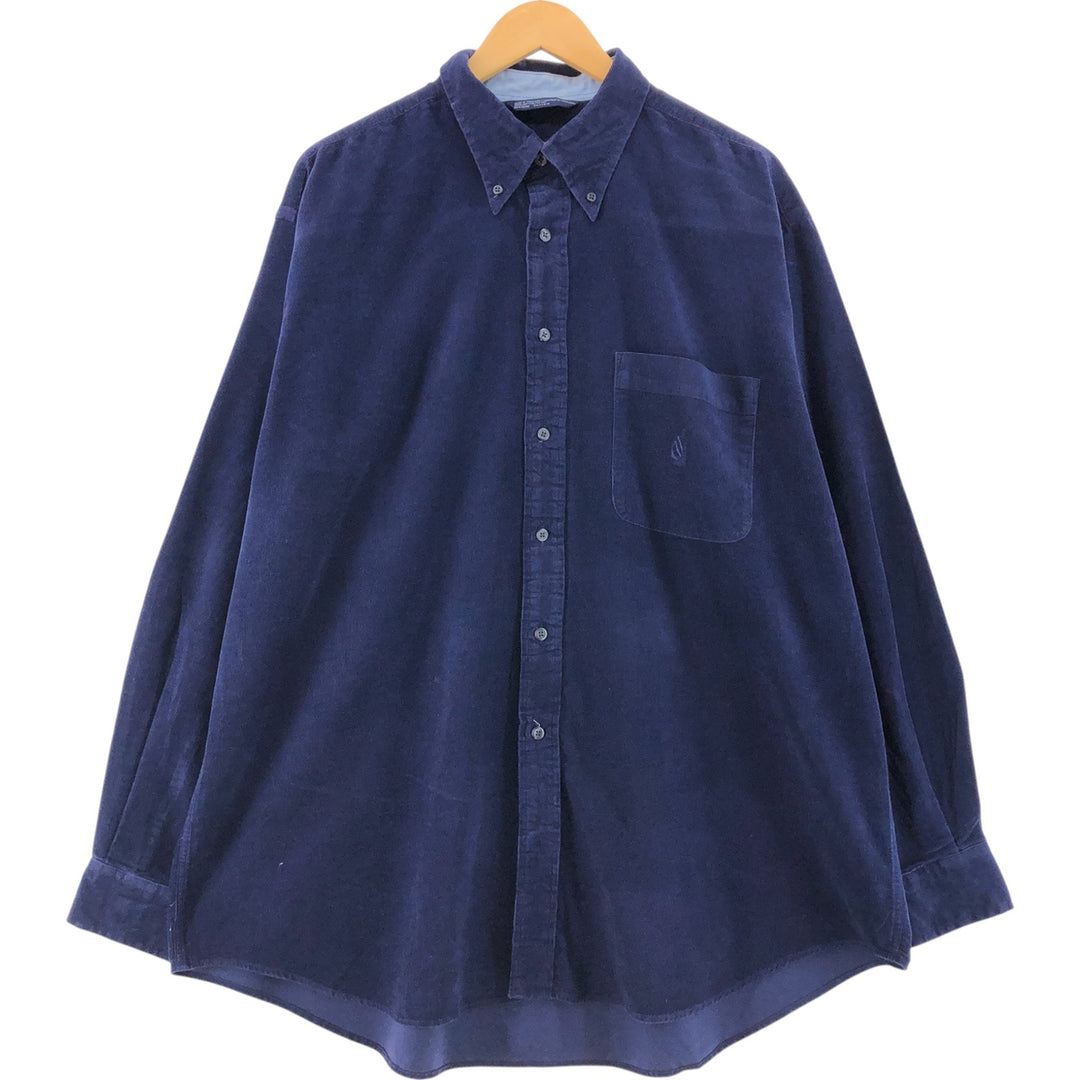 90'S NAUTICA Long Sleeve Button Down Corduroy Shirt Men's XL Vintage cotton navy blue type Vintage Second Hand