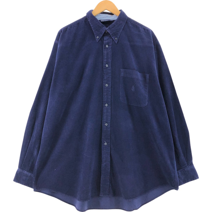 90'S NAUTICA Long Sleeve Button Down Corduroy Shirt Men's XL Vintage cotton navy blue type Vintage Second Hand