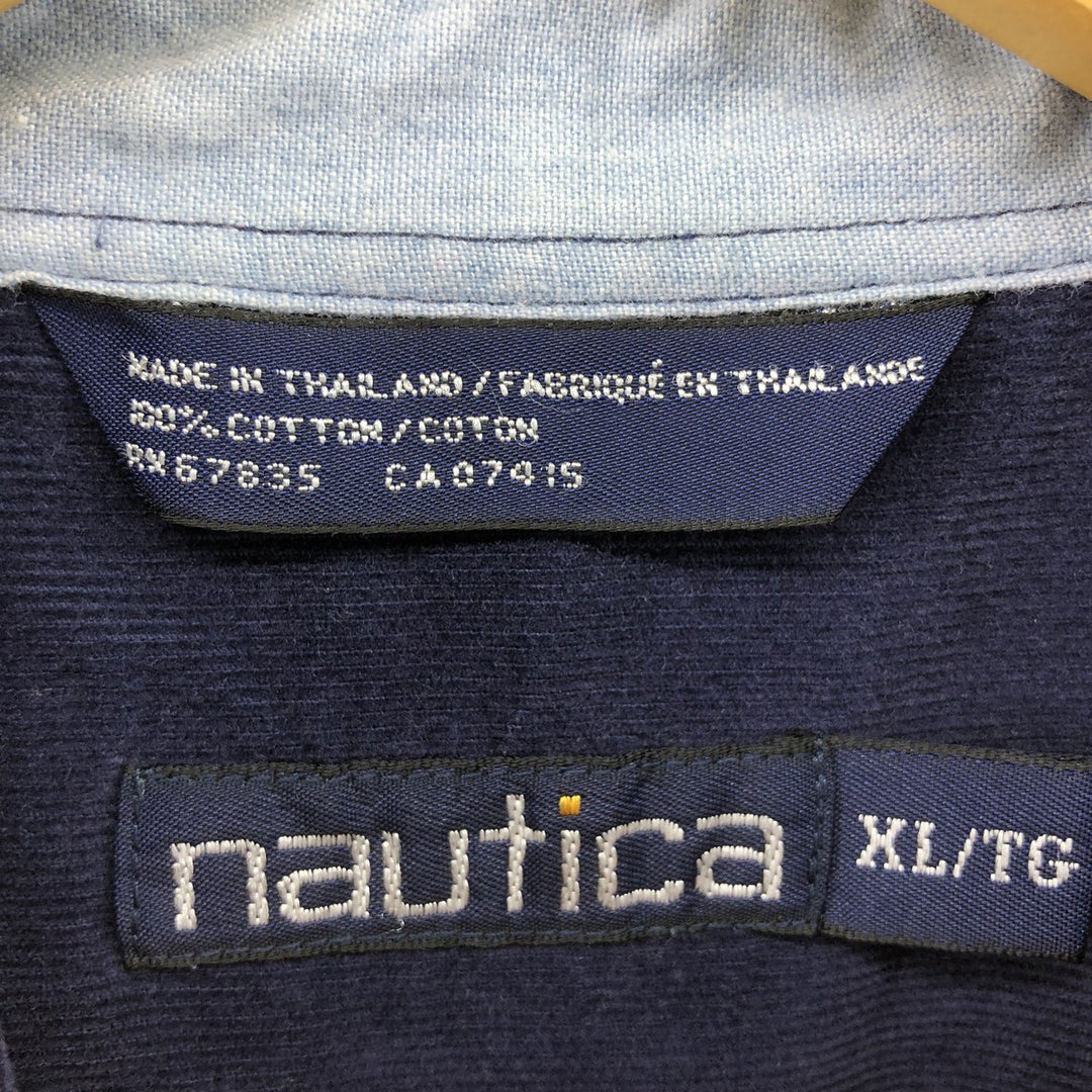 90'S NAUTICA Long Sleeve Button Down Corduroy Shirt Men's XL Vintage cotton navy blue type Vintage Second Hand