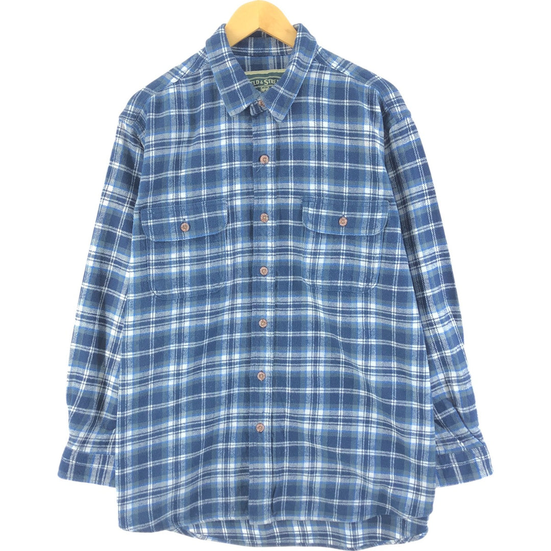 Field & Stream Long Sleeve Flannel Check Shirt, Men's XL cotton Blue type light blue Vintage Second Hand