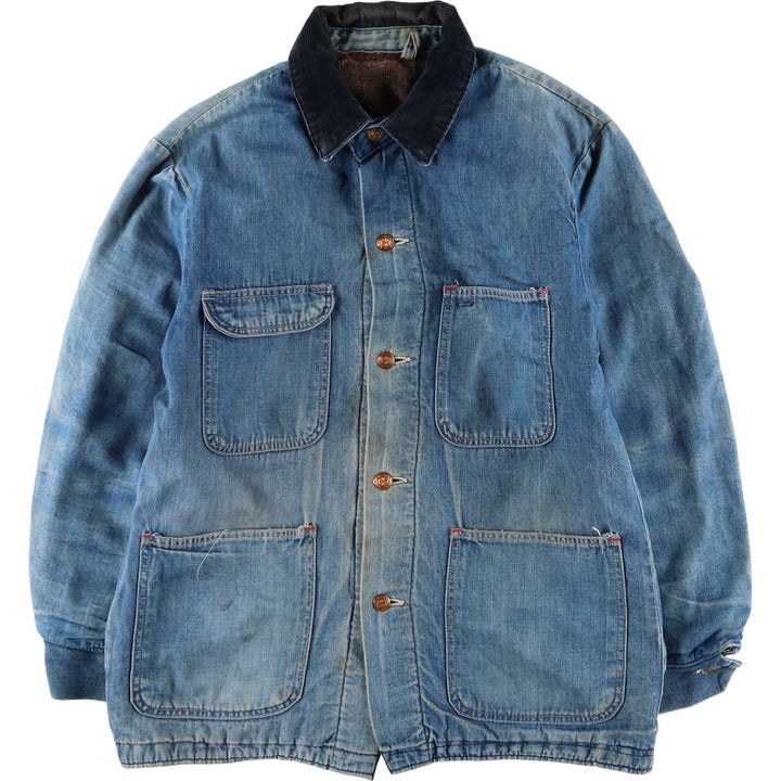 70s~ Vintage denim coveralls, men's size L unknown blue type Vintage Second Hand