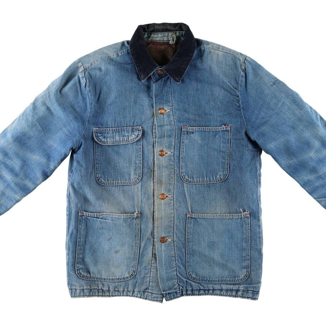 70s~ Vintage denim coveralls, men's size L unknown blue type Vintage Second Hand