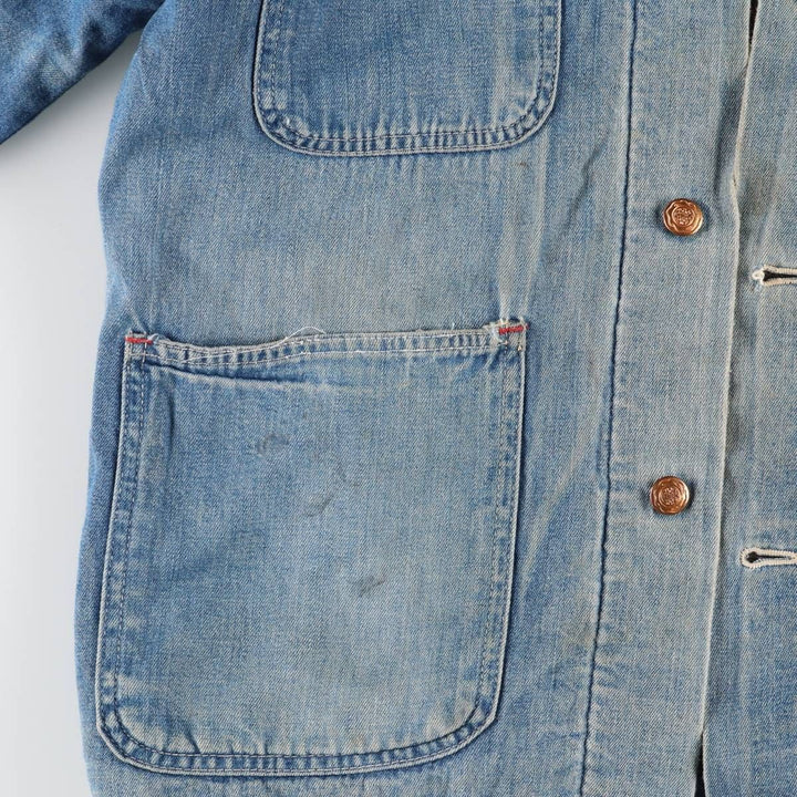 70s~ Vintage denim coveralls, men's size L unknown blue type Vintage Second Hand