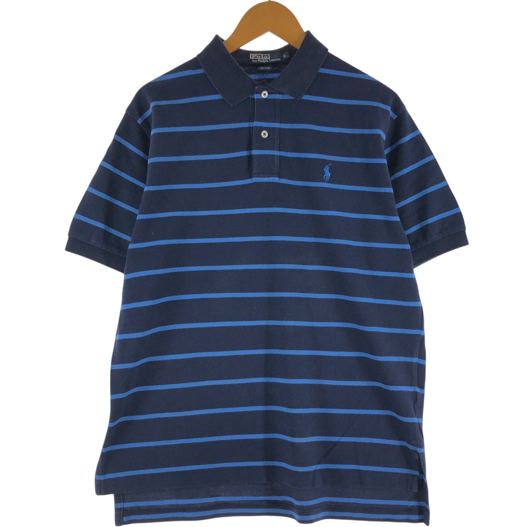 Ralph Lauren POLO by Ralph Lauren short sleeve striped polo shirt, men's size L cotton navy blue type Vintage Second Hand