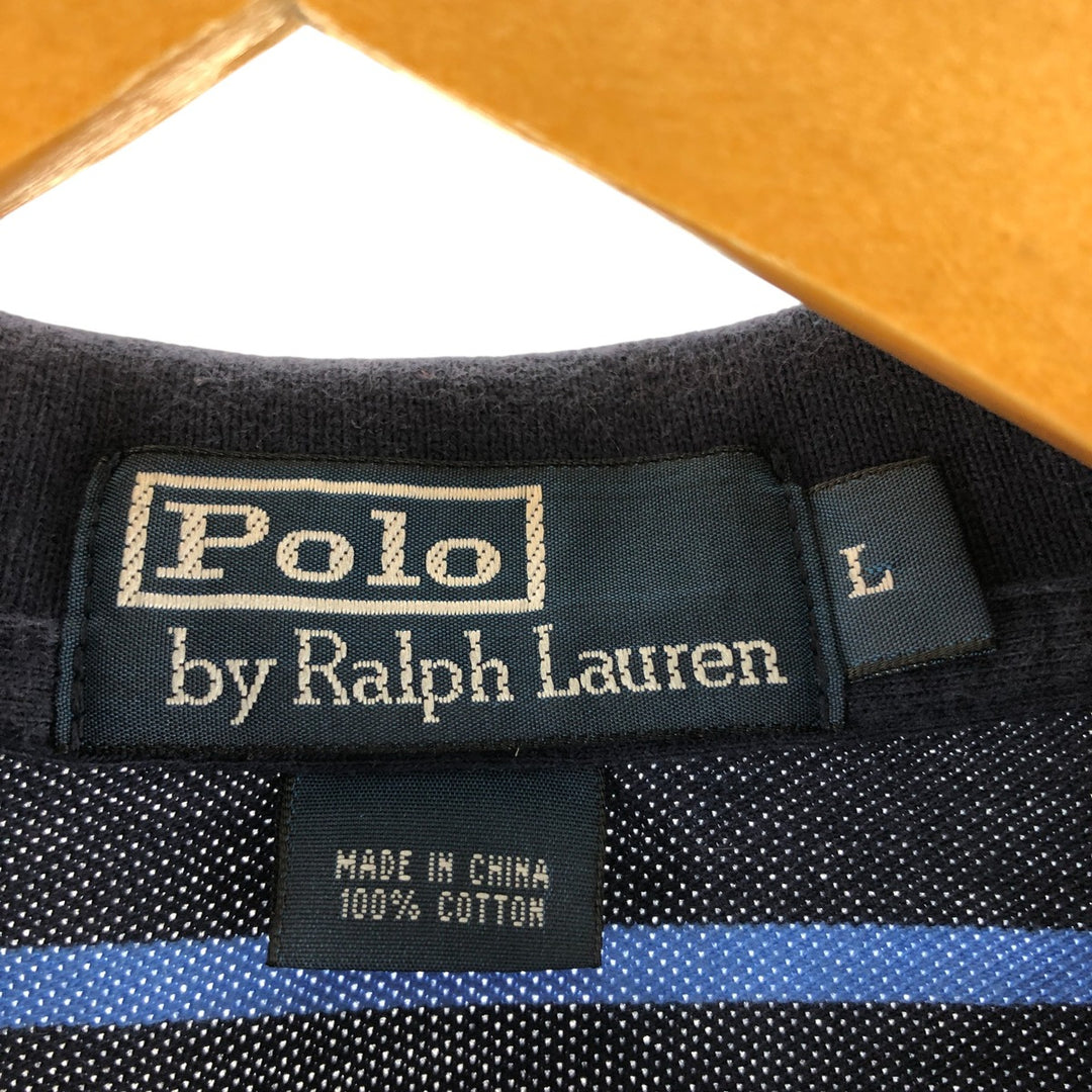 Ralph Lauren POLO by Ralph Lauren short sleeve striped polo shirt, men's size L cotton navy blue type Vintage Second Hand