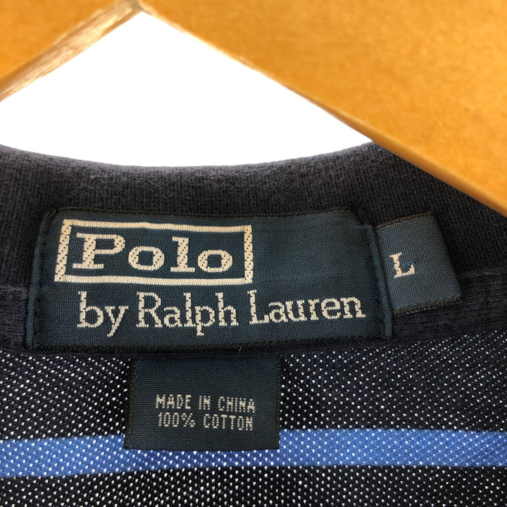 Ralph Lauren POLO by Ralph Lauren short sleeve striped polo shirt, men's size L cotton navy blue type Vintage Second Hand