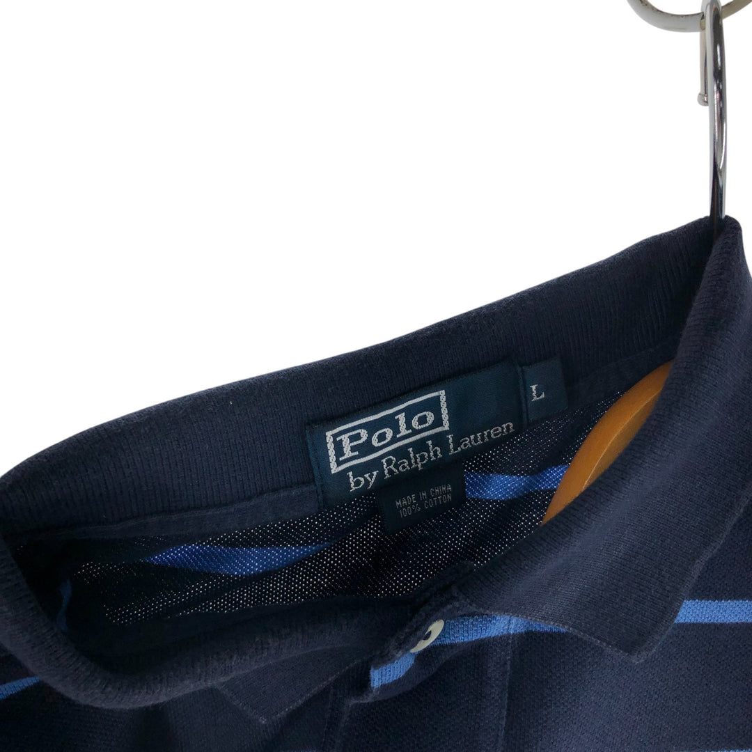 Ralph Lauren POLO by Ralph Lauren short sleeve striped polo shirt, men's size L cotton navy blue type Vintage Second Hand