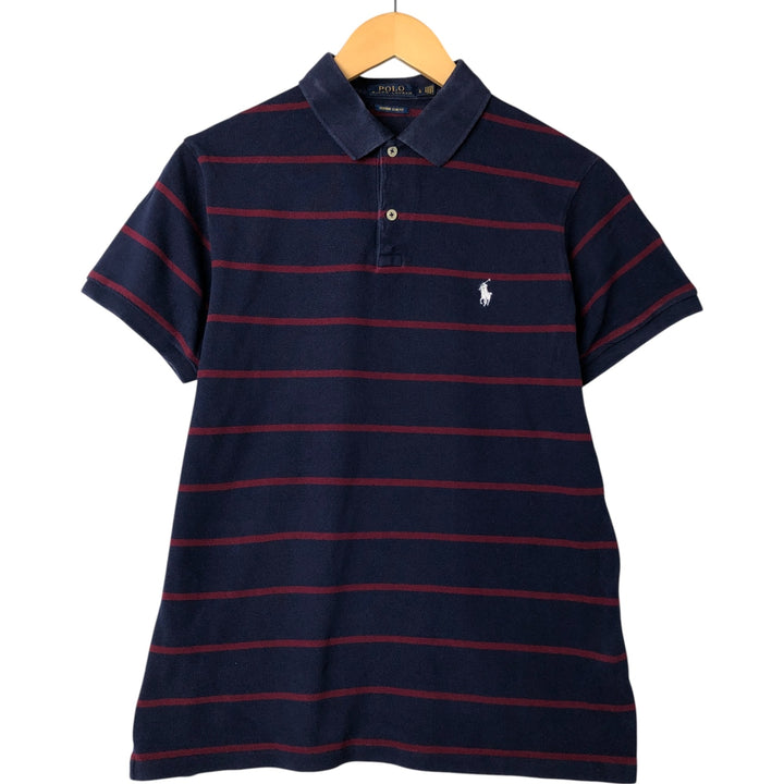 Ralph Lauren POLO RALPH LAUREN CUSTOM SLIM FIT short sleeve striped polo shirt men's size L cotton navy blue type Vintage Second Hand