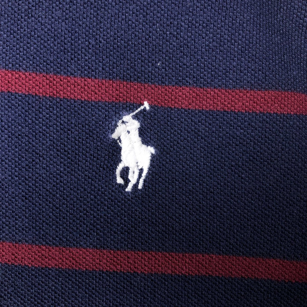 Ralph Lauren POLO RALPH LAUREN CUSTOM SLIM FIT short sleeve striped polo shirt men's size L cotton navy blue type Vintage Second Hand