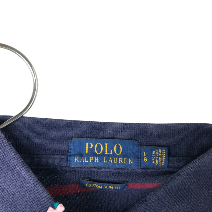 Ralph Lauren POLO RALPH LAUREN CUSTOM SLIM FIT short sleeve striped polo shirt men's size L cotton navy blue type Vintage Second Hand