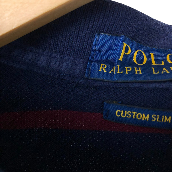 Ralph Lauren POLO RALPH LAUREN CUSTOM SLIM FIT short sleeve striped polo shirt men's size L cotton navy blue type Vintage Second Hand