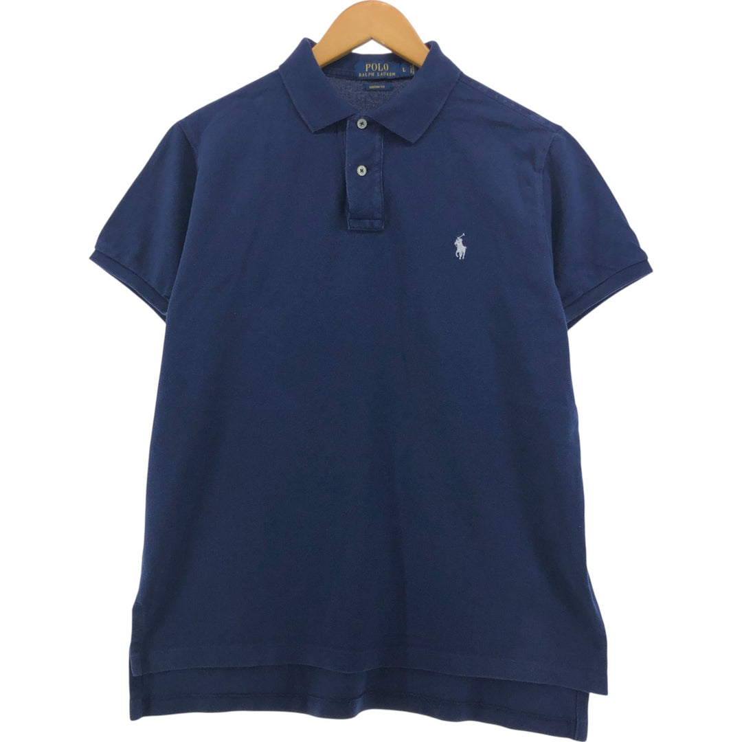 Ralph Lauren POLO RALPH LAUREN CUSTOM FIT short sleeve polo shirt men's size L cotton navy blue type Vintage Second Hand