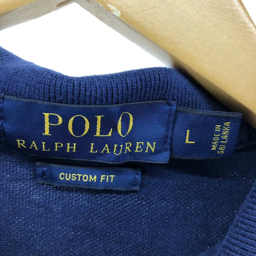 Ralph Lauren POLO RALPH LAUREN CUSTOM FIT short sleeve polo shirt men's size L cotton navy blue type Vintage Second Hand