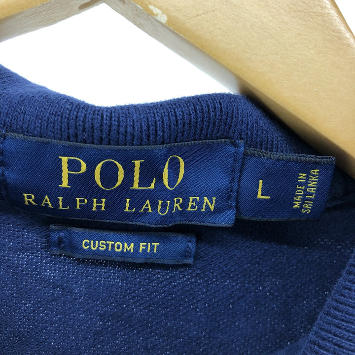 Ralph Lauren POLO RALPH LAUREN CUSTOM FIT short sleeve polo shirt men's size L cotton navy blue type Vintage Second Hand