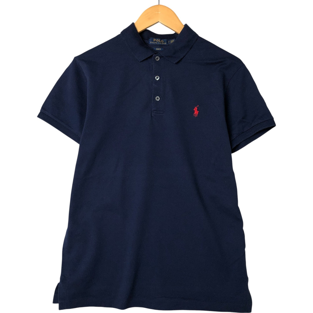 Ralph Lauren POLO RALPH LAUREN SLIM FIT short sleeve polo shirt, men's size M cotton navy blue type Vintage Second Hand