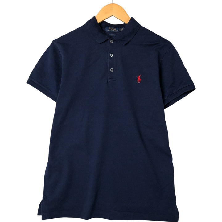 Ralph Lauren POLO RALPH LAUREN SLIM FIT short sleeve polo shirt, men's size M cotton navy blue type Vintage Second Hand