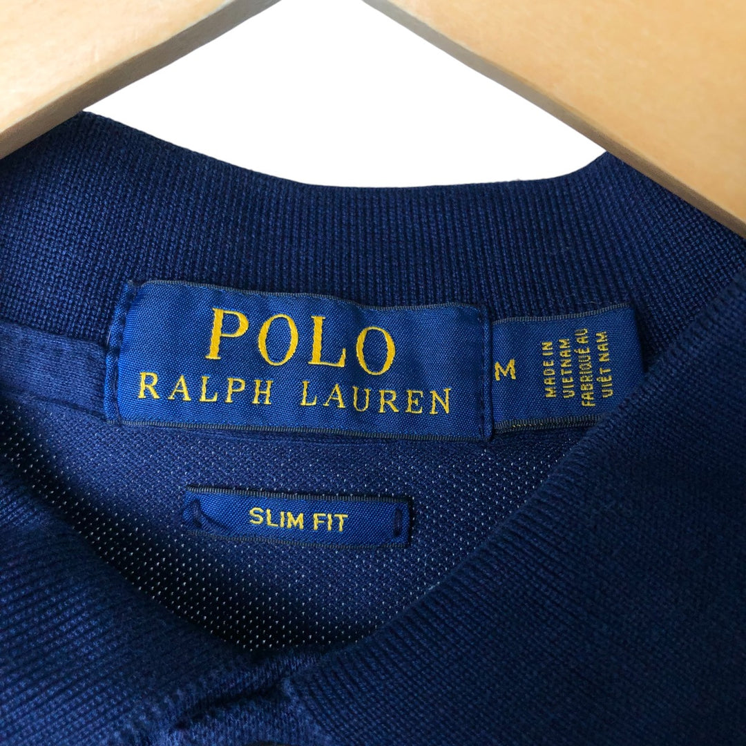 Ralph Lauren POLO RALPH LAUREN SLIM FIT short sleeve polo shirt, men's size M cotton navy blue type Vintage Second Hand