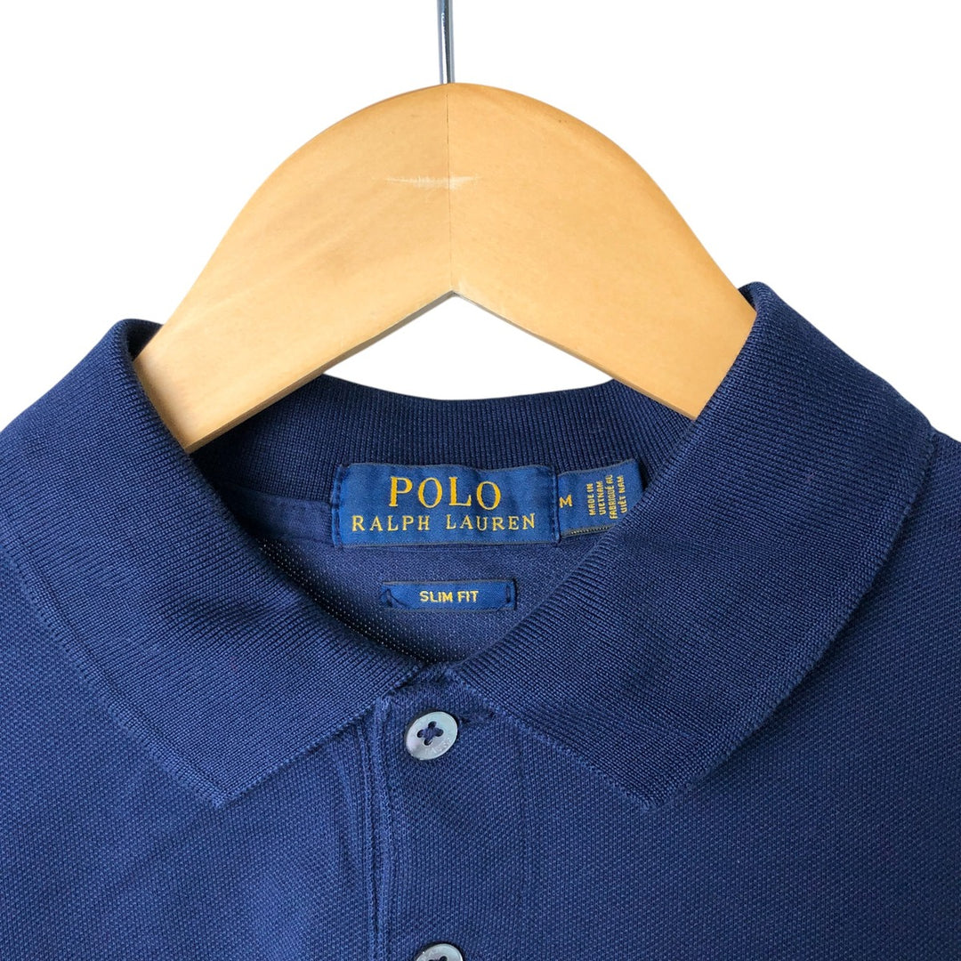 Ralph Lauren POLO RALPH LAUREN SLIM FIT short sleeve polo shirt, men's size M cotton navy blue type Vintage Second Hand