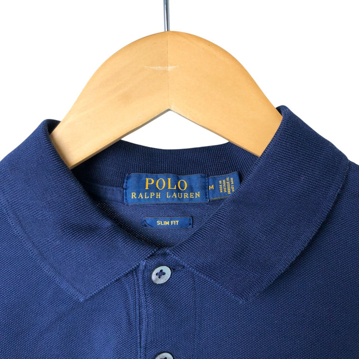 Ralph Lauren POLO RALPH LAUREN SLIM FIT short sleeve polo shirt, men's size M cotton navy blue type Vintage Second Hand