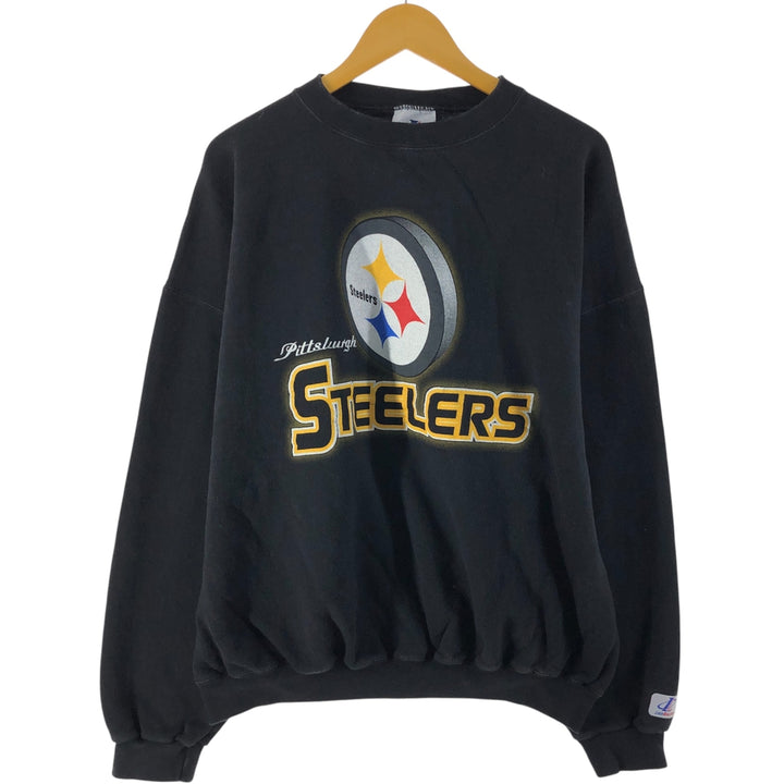 90'S LOGO ATHLETIC Pittsburgh Steelers logo sweatshirt, sweatshirt, men's XL size, vintage cotton black type Vintage Second Hand