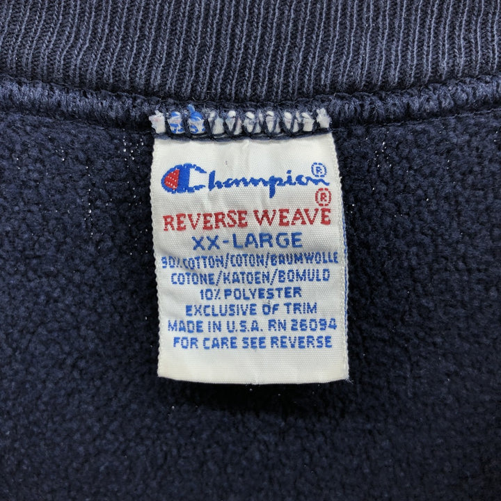 90'S Champion Reverse Weave Embroidered Tag College Sweatshirt Trainer Made in USA Men's XXL Vintage cotton navy blue type Vintage Second Hand