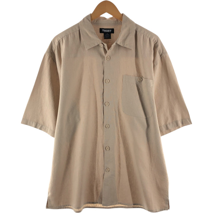 TRUST short sleeve open collar rayon x linen shirt men's XL size linen Beige type Vintage Second Hand