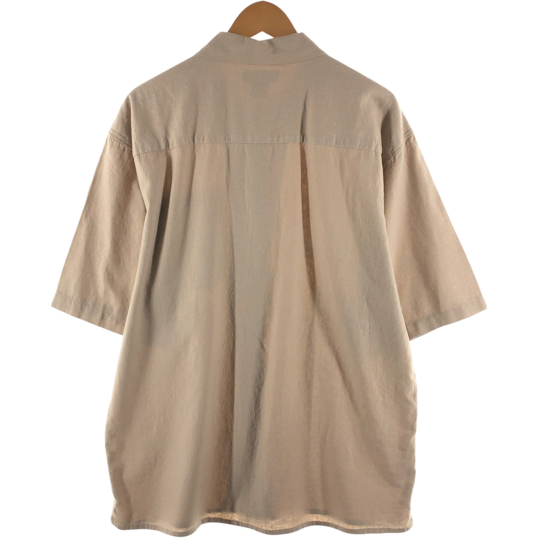TRUST short sleeve open collar rayon x linen shirt men's XL size linen Beige type Vintage Second Hand