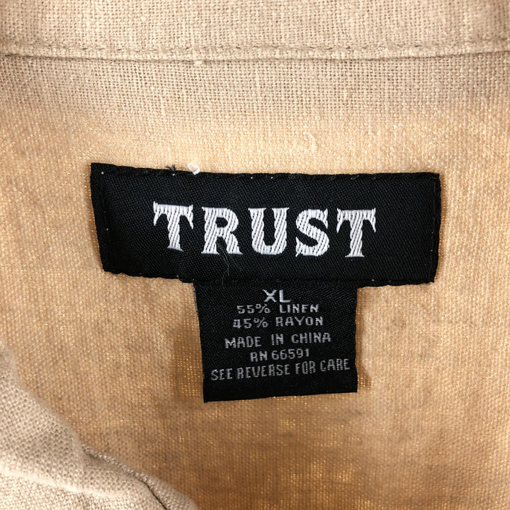 TRUST short sleeve open collar rayon x linen shirt men's XL size linen Beige type Vintage Second Hand