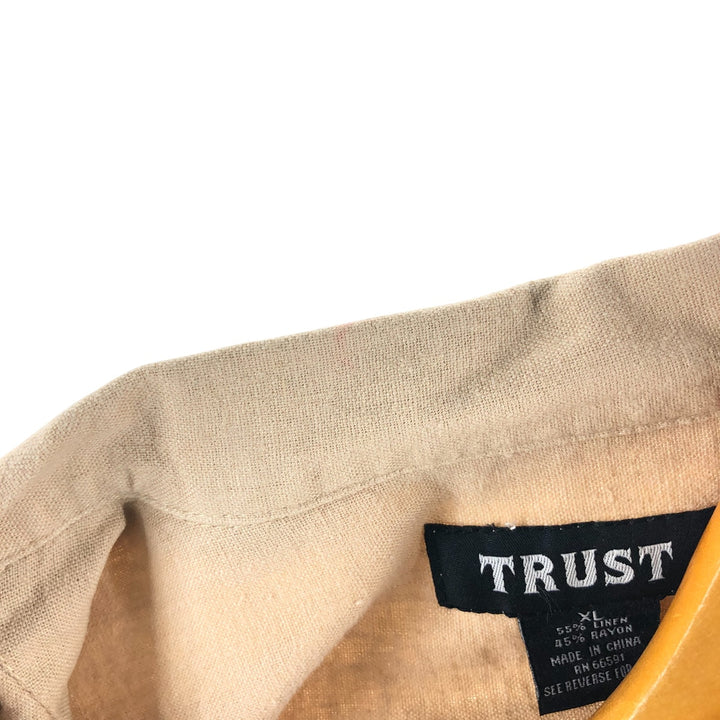 TRUST short sleeve open collar rayon x linen shirt men's XL size linen Beige type Vintage Second Hand