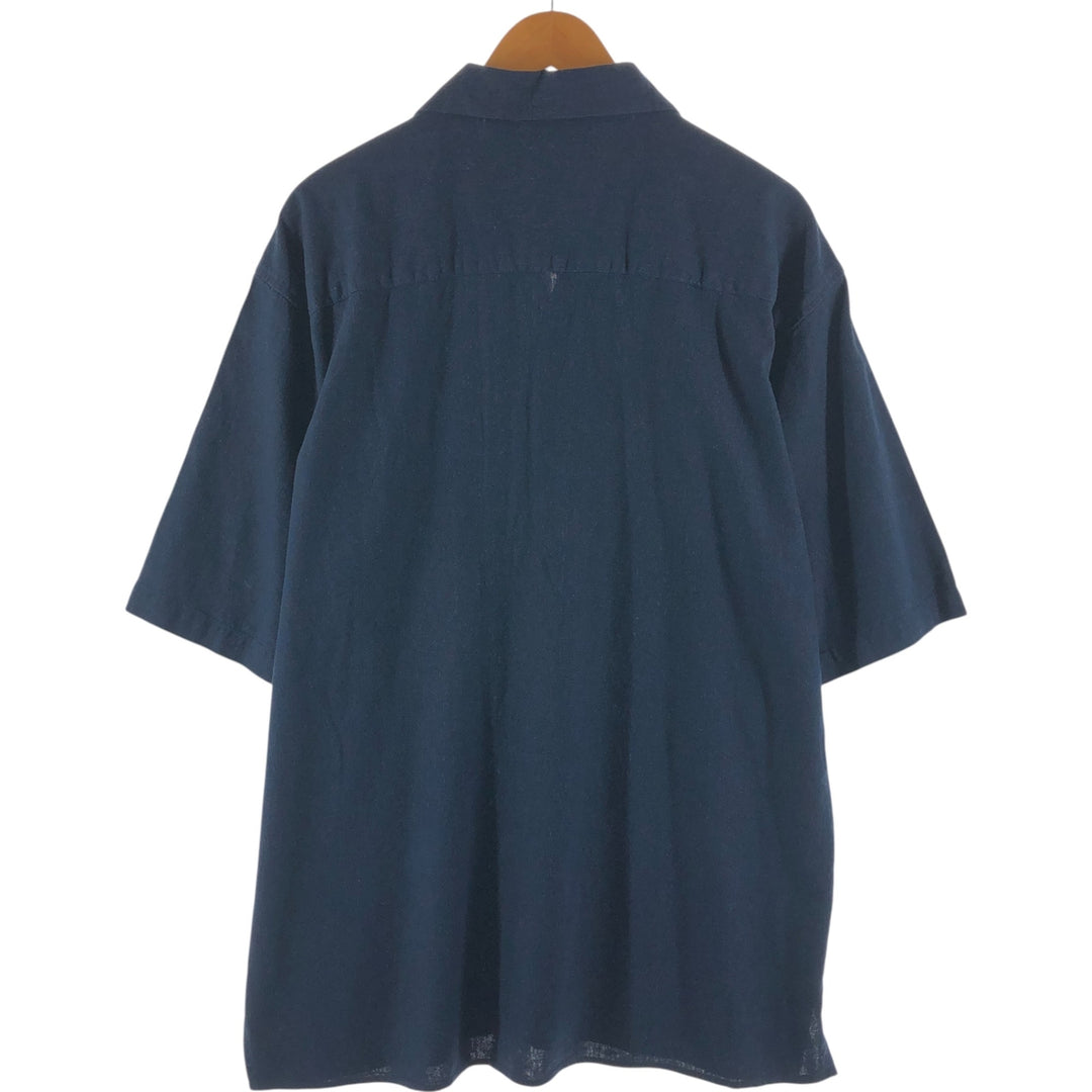 TRUST short sleeve open collar rayon x linen shirt men's XL size linen navy blue type Vintage Second Hand