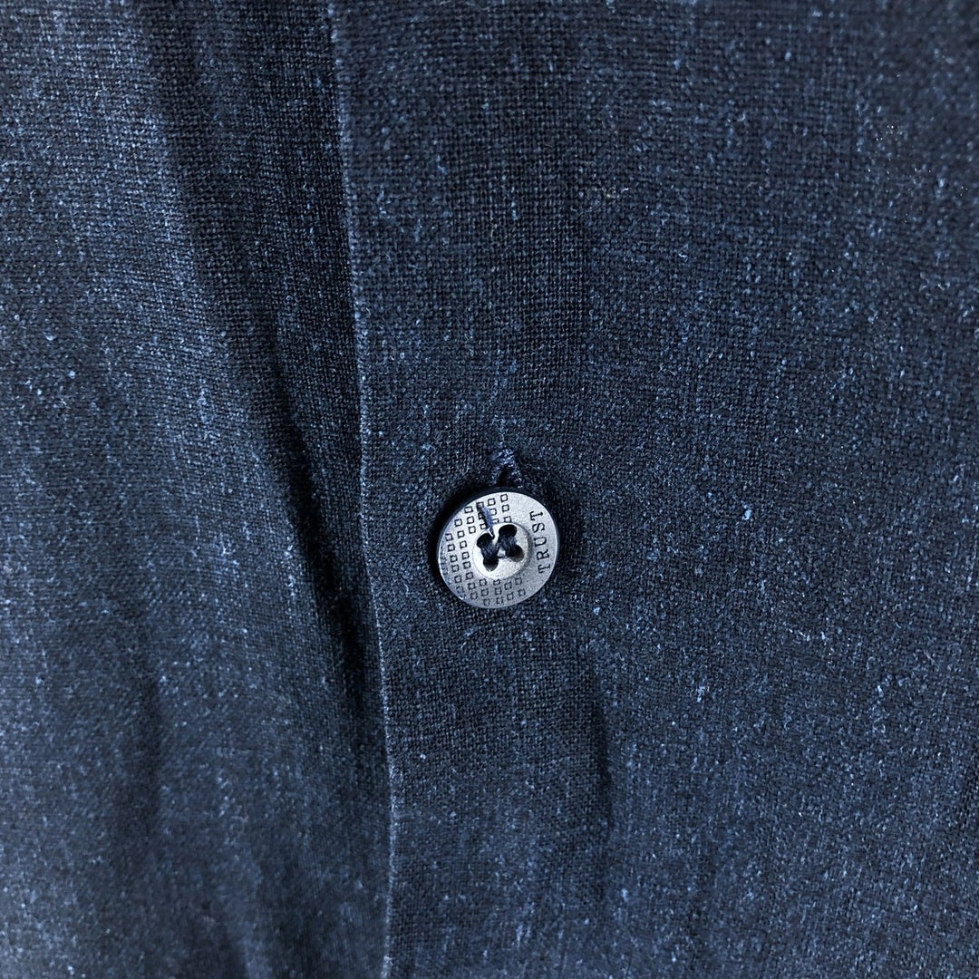 TRUST short sleeve open collar rayon x linen shirt men's XL size linen navy blue type Vintage Second Hand