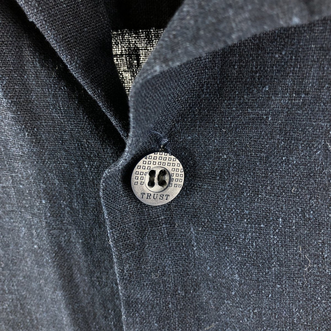 TRUST short sleeve open collar rayon x linen shirt men's XL size linen navy blue type Vintage Second Hand
