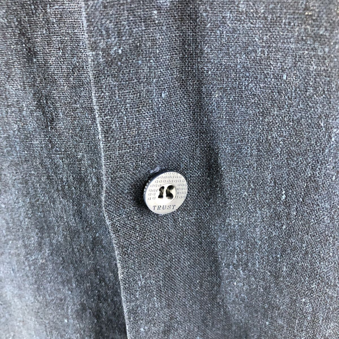 TRUST short sleeve open collar rayon x linen shirt men's XL size linen navy blue type Vintage Second Hand