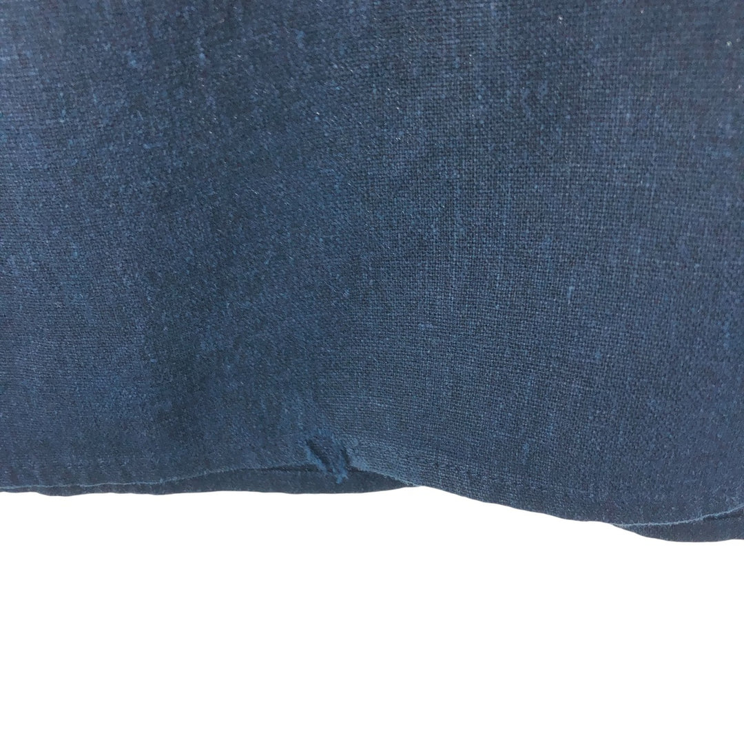 TRUST short sleeve open collar rayon x linen shirt men's XL size linen navy blue type Vintage Second Hand