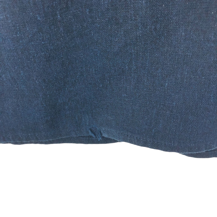 TRUST short sleeve open collar rayon x linen shirt men's XL size linen navy blue type Vintage Second Hand