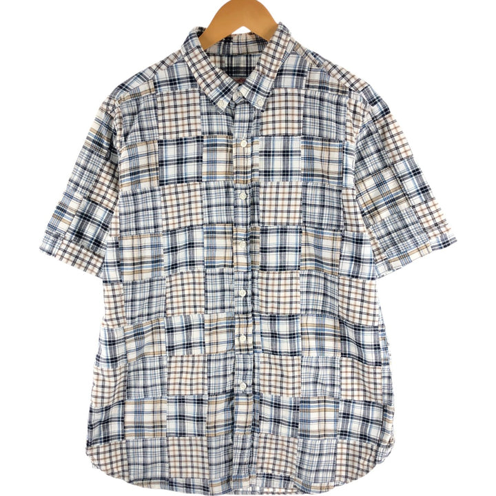 Brooks Brothers Est.1818 Patchwork Short Sleeve Button-Down Check Shirt, Men's Size L cotton Blue type light blue Vintage Second Hand