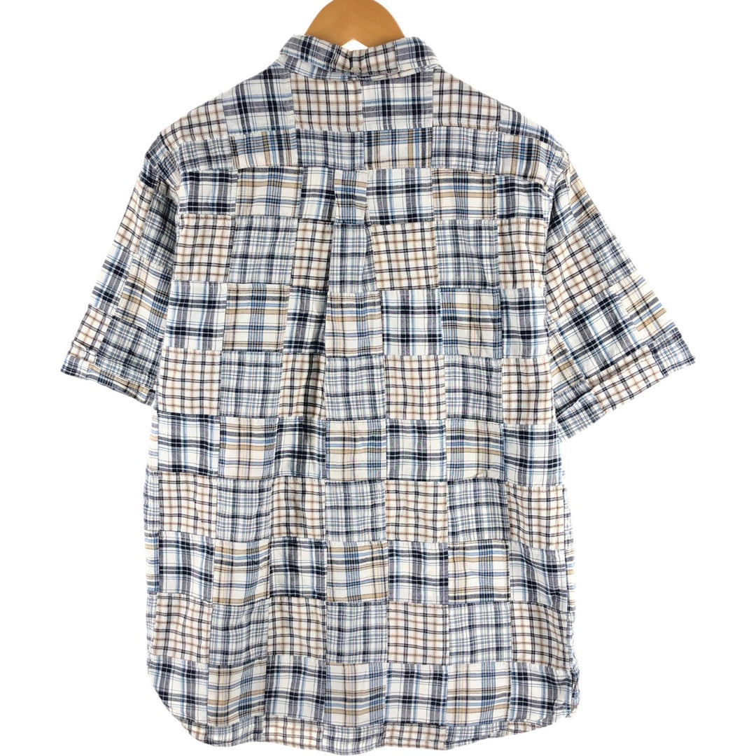 Brooks Brothers Est.1818 Patchwork Short Sleeve Button-Down Check Shirt, Men's Size L cotton Blue type light blue Vintage Second Hand