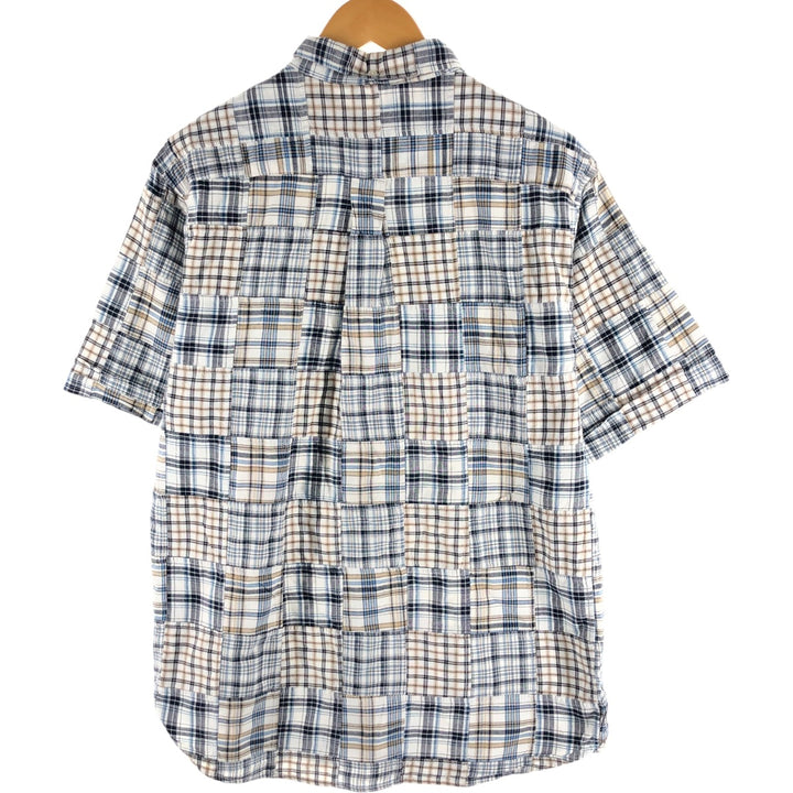 Brooks Brothers Est.1818 Patchwork Short Sleeve Button-Down Check Shirt, Men's Size L cotton Blue type light blue Vintage Second Hand