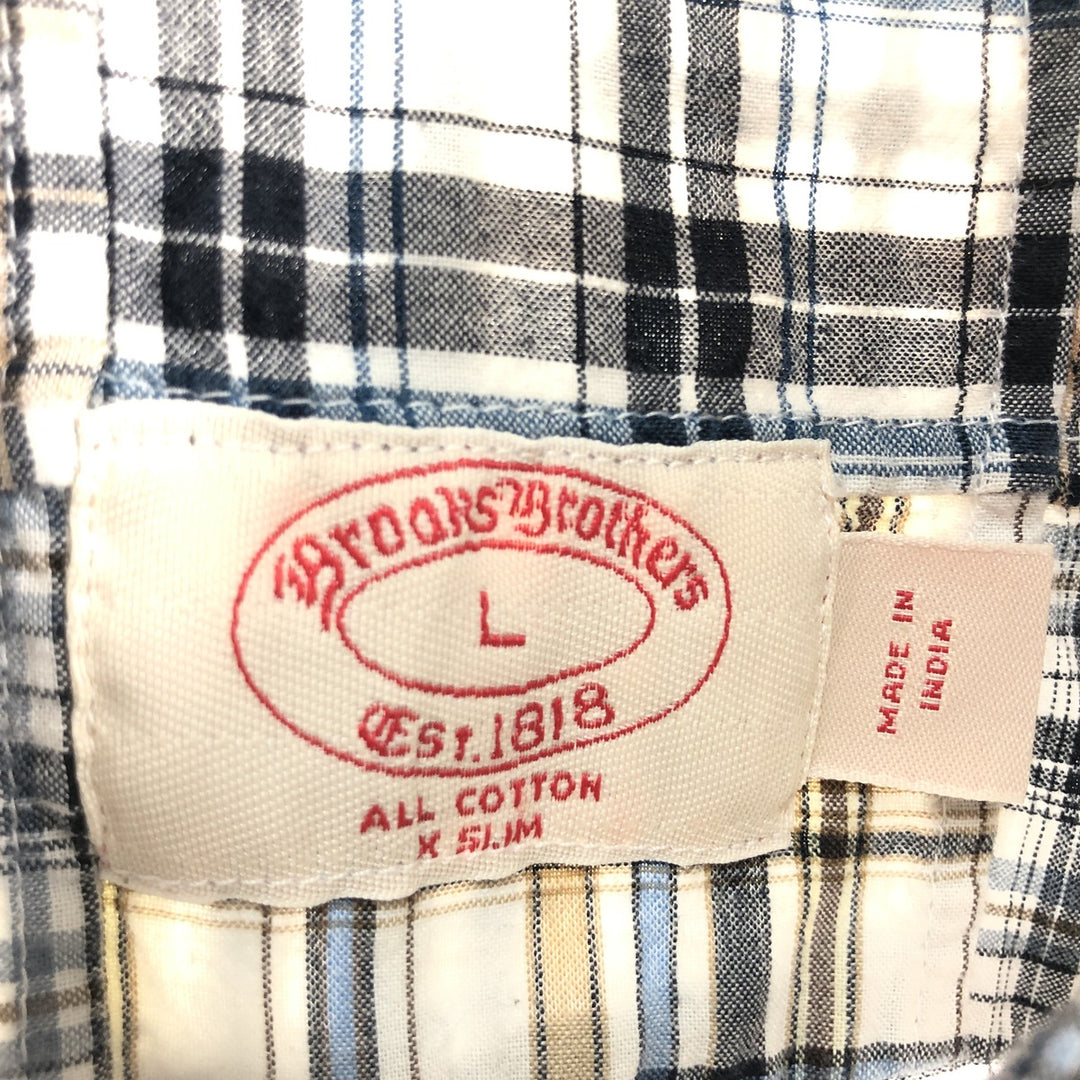 Brooks Brothers Est.1818 Patchwork Short Sleeve Button-Down Check Shirt, Men's Size L cotton Blue type light blue Vintage Second Hand