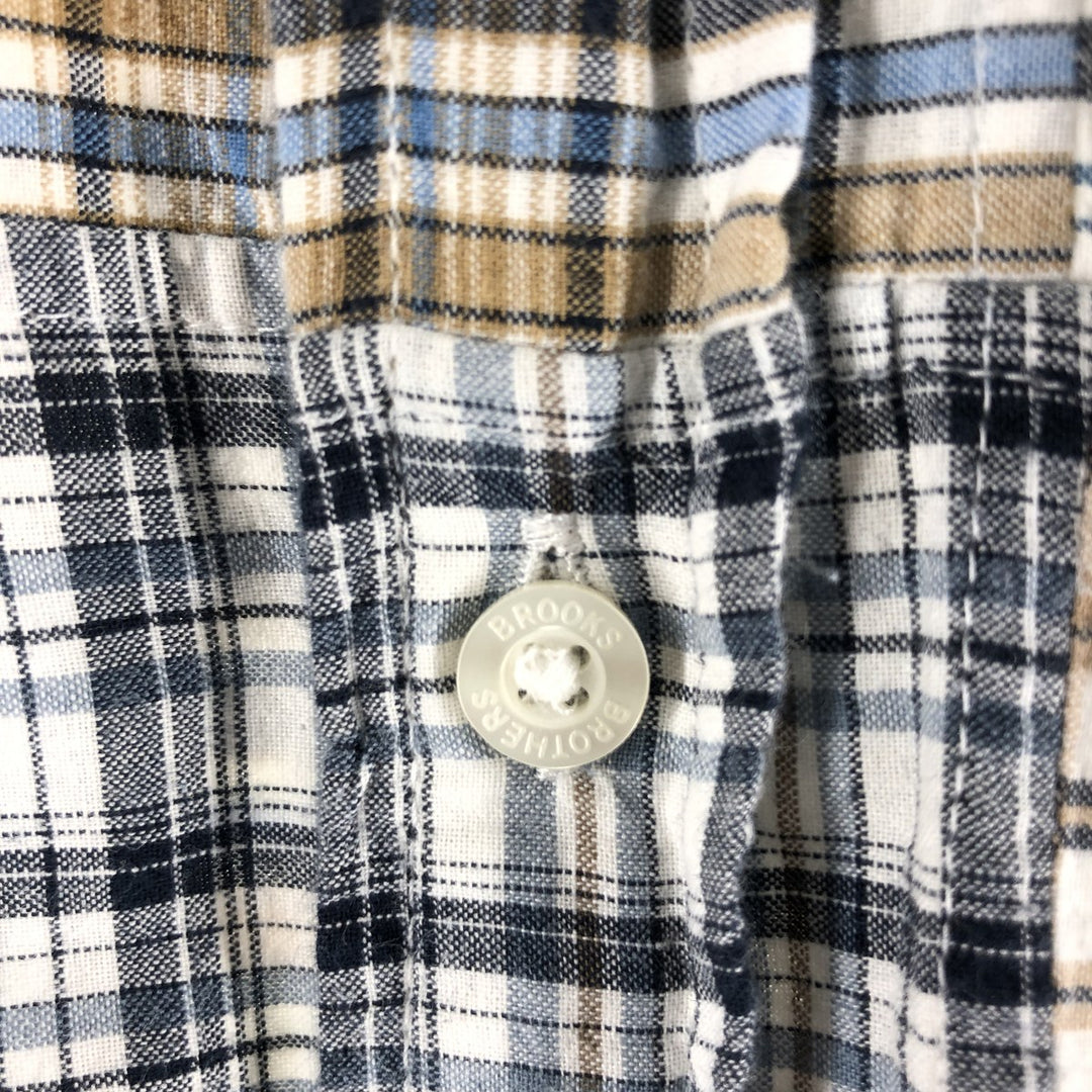 Brooks Brothers Est.1818 Patchwork Short Sleeve Button-Down Check Shirt, Men's Size L cotton Blue type light blue Vintage Second Hand